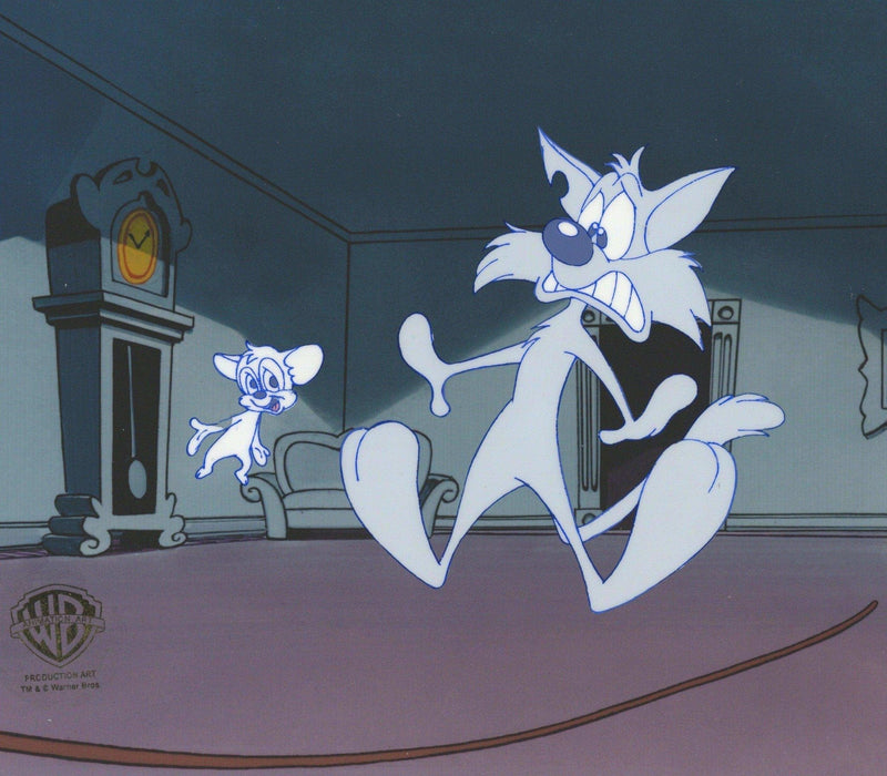 Tiny Toons Original Production Cel with Matching Drawing: Furrball and Sneezer the Sneezing Ghost