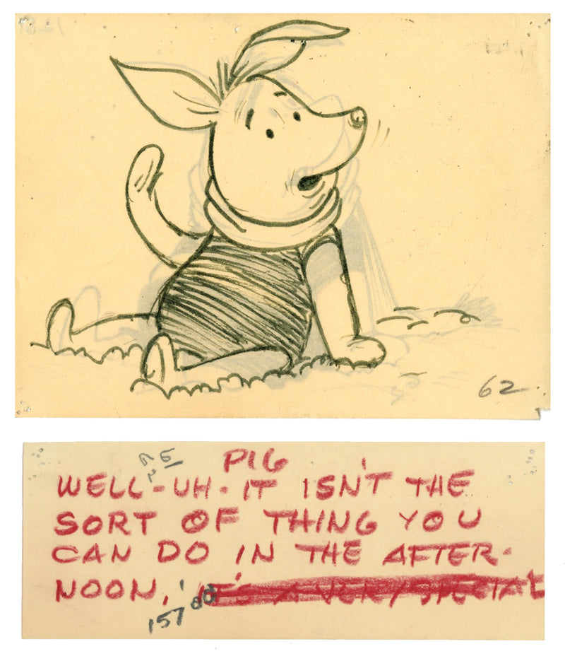 Winnie the Pooh and Tigger Too Original Double-Sided Storyboard Drawing with Matching Dialogue Tag: Piglet