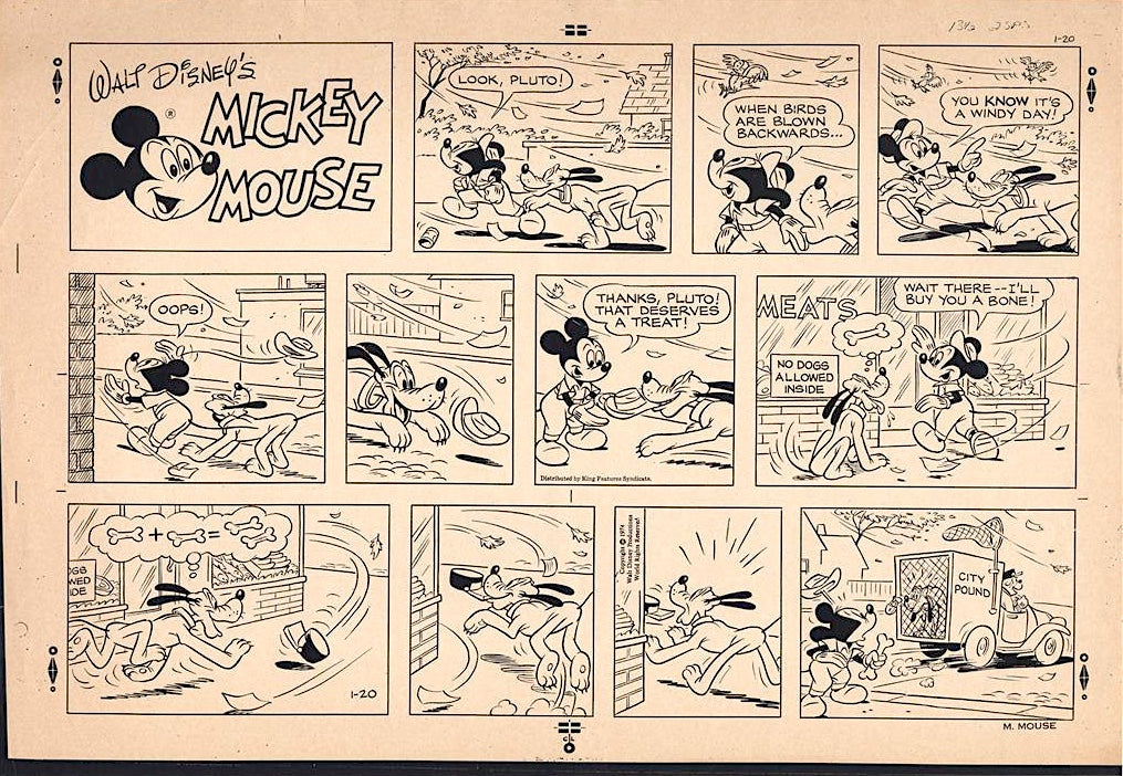 Mickey Mouse (1974) Original Sunday Comic Strip, Drawing, and
