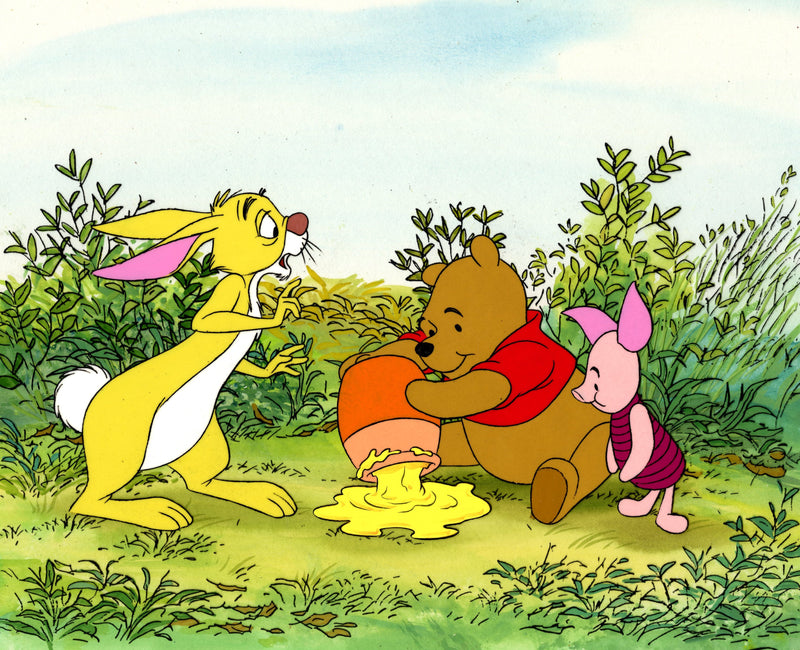 Winnie the Pooh Original Production Cel on Original Background: Pooh, Rabbit, and Piglet - Framed