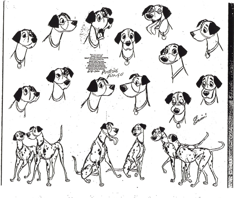 Framed 101 Dalmatians Model Sheet: Pongo and Perdita