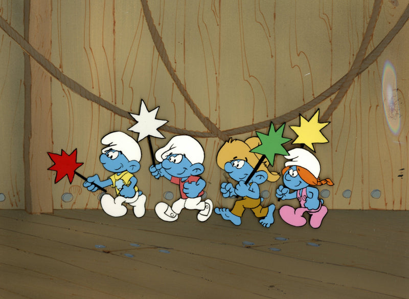 The Smurfs Original Production Cel on Original Background