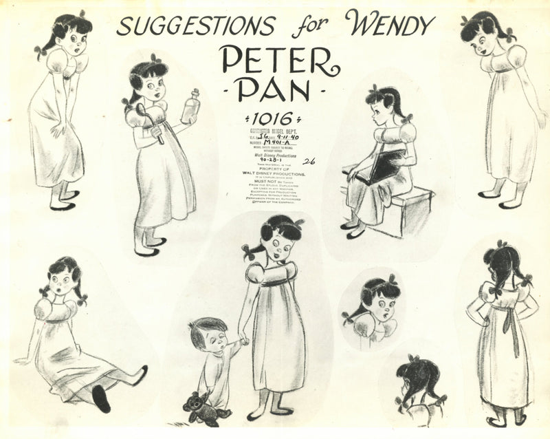 1940s Peter Pan Model Sheet: Wendy