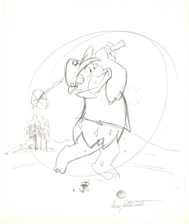 Fred Flintstone Original Character Drawing Signed by Iwao Takamoto