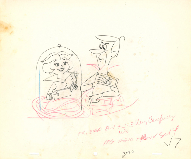 The Jetsons Opening Title Sequence Five Original Drawings and Signed Check