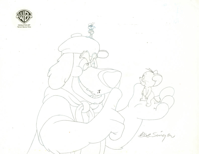 Tom And Jerry The Movie Original Production Cel with Matching Drawing Signed by Bob Singer: Puggsy, Frankie, Jerry