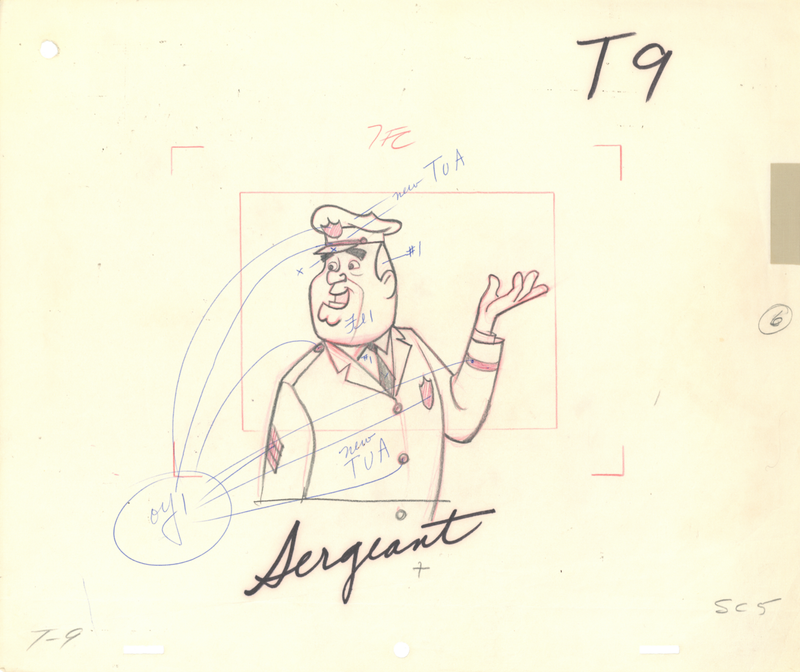 Set of 3 Top Cat Original Production Layout Drawings: Sergeant and Thugs