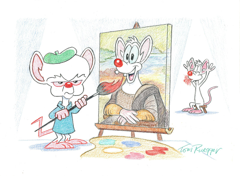 Tom Ruegger Original Signed Drawing: Pinky and the Brain as Artists