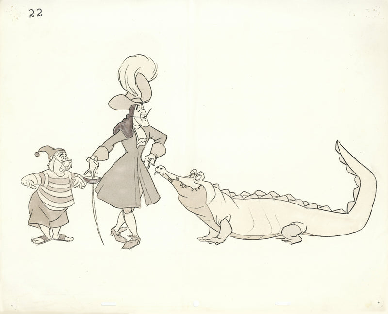 Hand-Colored Photostat Size Comparison Model Sheet: Mr. Smee, Captain Hook, Crocodile