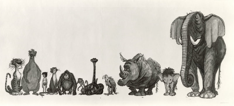 The Jungle Book Photostat Size Comparison Model Sheet: Jungle Book Cast - Early Designs