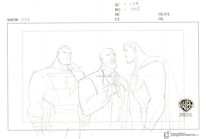 Justice League Unlimited Original Production Drawing: Superman, Shazam, Lex Luthor