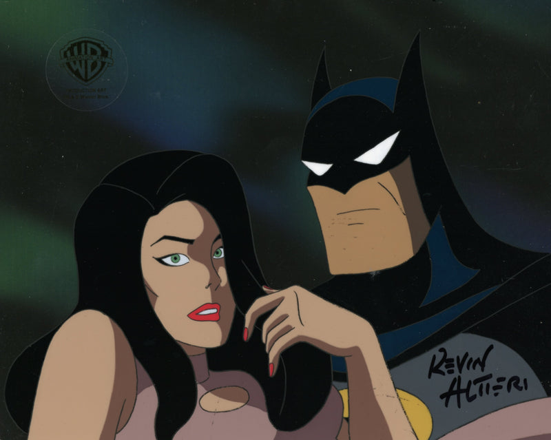 Batman The Animated Series Original Production Cel Signed by Kevin Altieri with Matching Drawing: Talia Al Ghul, Batman