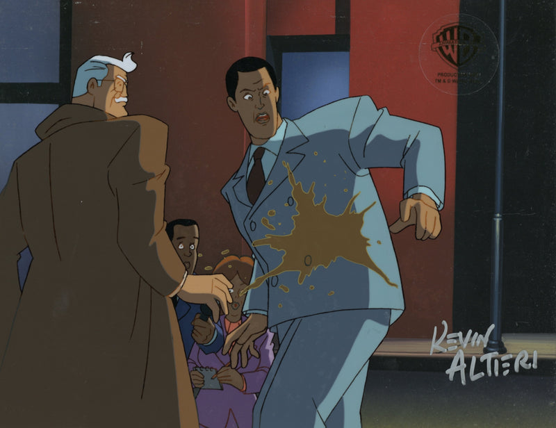Batman The Animated Series Original Production Cel Signed by Kevin Altieri on Original Background: Harvey Dent, Commissioner Gordon