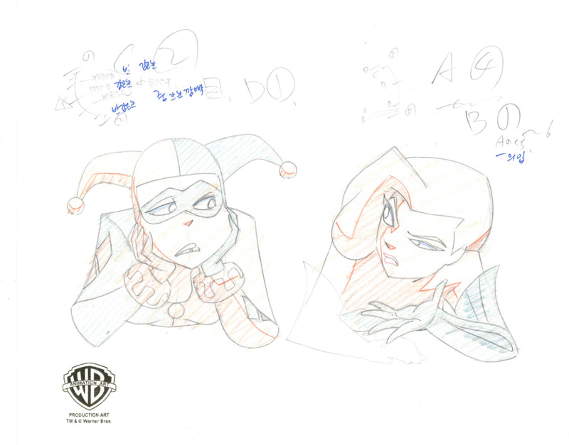 The New Batman Adventures Original Production Drawing: Harley Quinn, Poison Ivy