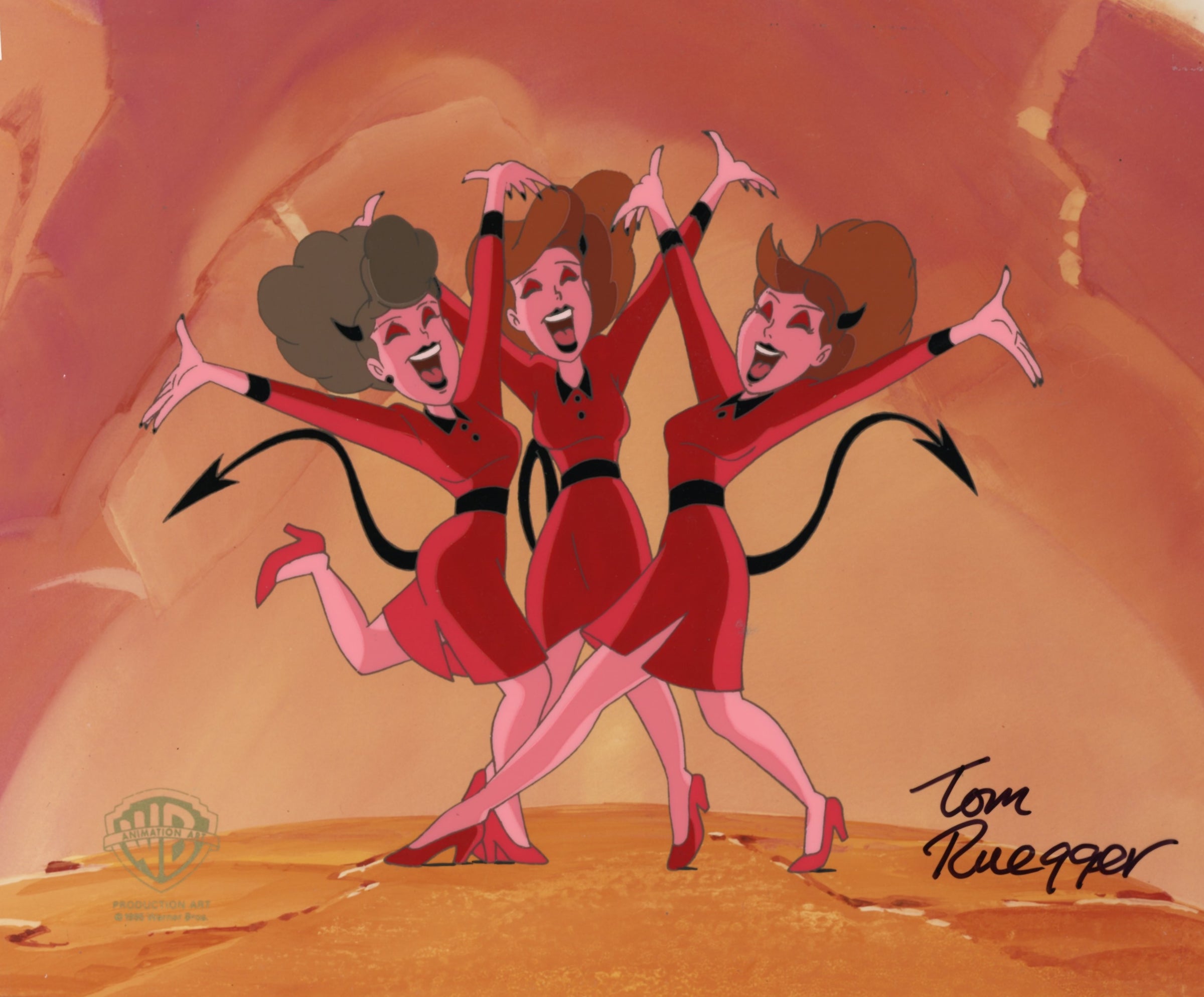 Tom Ruegger Characters Animaniacs Original Production Cel Signed by Tom Ruegger: Chorus Girls ...