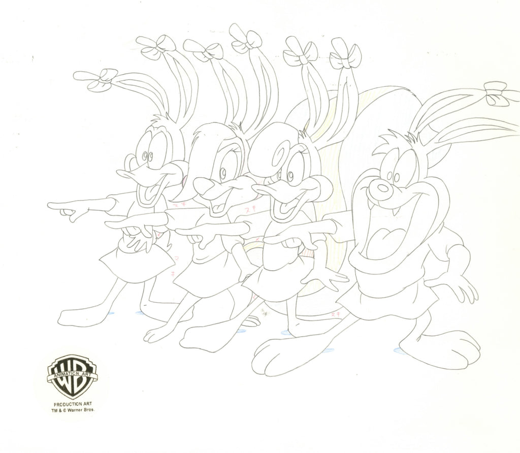 Tiny Toons Original Production Cel with Matching Drawing Signed by Tom Ruegger: Plucky, Fifi, Shirley, Dizzy