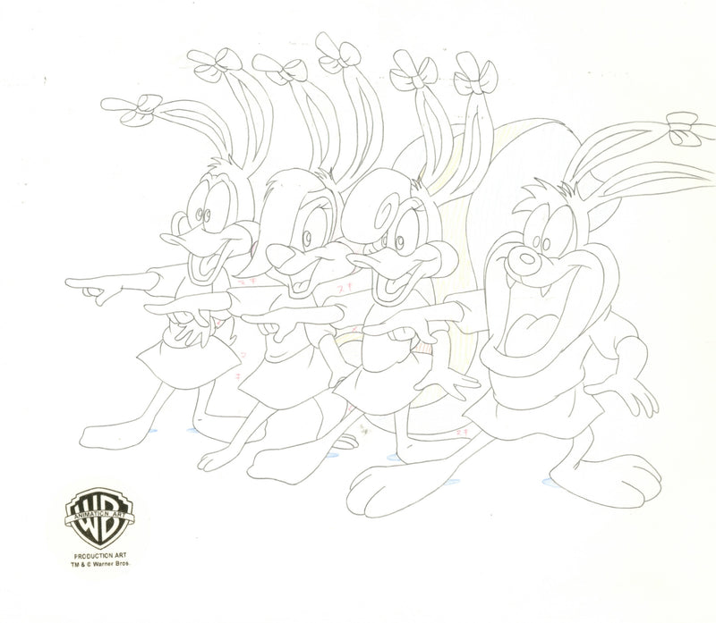 Tiny Toons Original Production Cel with Matching Drawing Signed by Tom Ruegger: Plucky, Fifi, Shirley, Dizzy