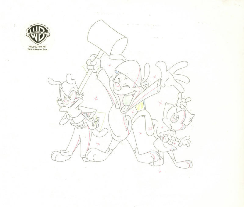 Animaniacs Original Production Cel with Matching Drawing Signed by Tom Ruegger: Yakko, Wakko, Dot