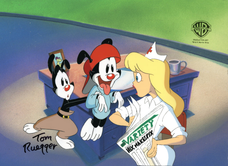 Animaniacs Original Production Cel Signed by Tom Ruegger: Yakko, Wakko, Hello Nurse