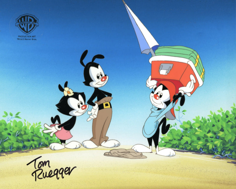 Animaniacs Original Production Cel Signed by Tom Ruegger: Wakko, Yakko, Dot