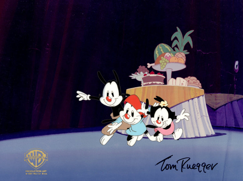 Animaniacs Original Production Cel Signed by Tom Ruegger: Yakko, Wakko, Dot