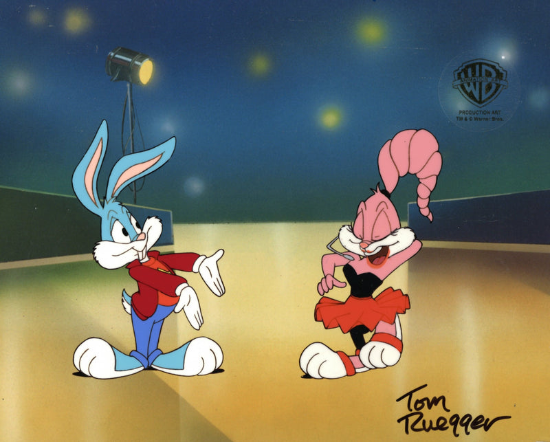 Tiny Toons Original Production Cel with Matching Drawing Signed by Tom Ruegger: Buster and Babs