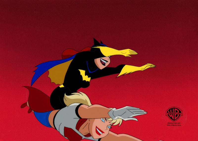 The New Batman Adventures Original Production Cel with Matching Drawing: Batgirl and Supergirl