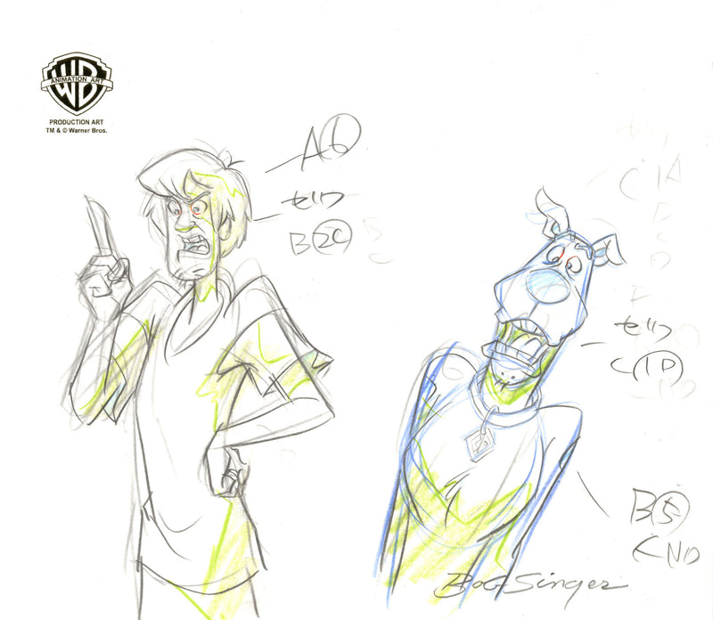 Scooby-Doo Original Production Drawing Signed by Bob Singer: Scooby and Shaggy