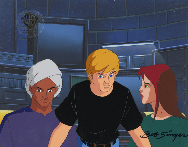 The Real Adventures of Jonny Quest Original Production Cel with Original Background Signed by Bob Singer: Jonny, Hadji, Jessie