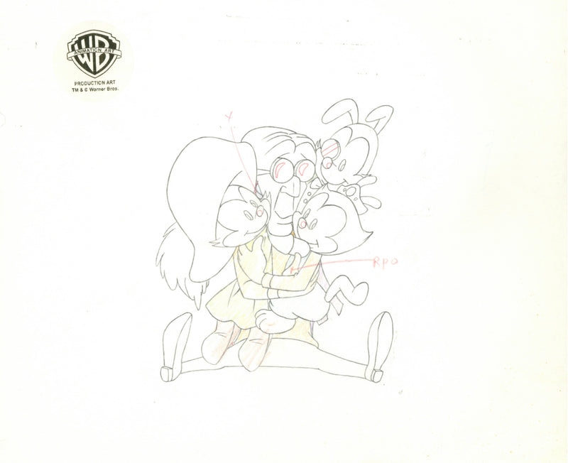 Animaniacs Original Production Drawing: Yakko, Wakko, Dot, Dr. Scratchansniff