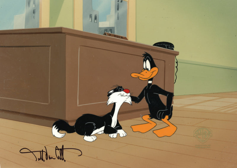 Looney Tunes Original Production Cel with Matching Drawings signed by Darrell Van Citters: Sylvester and Daffy