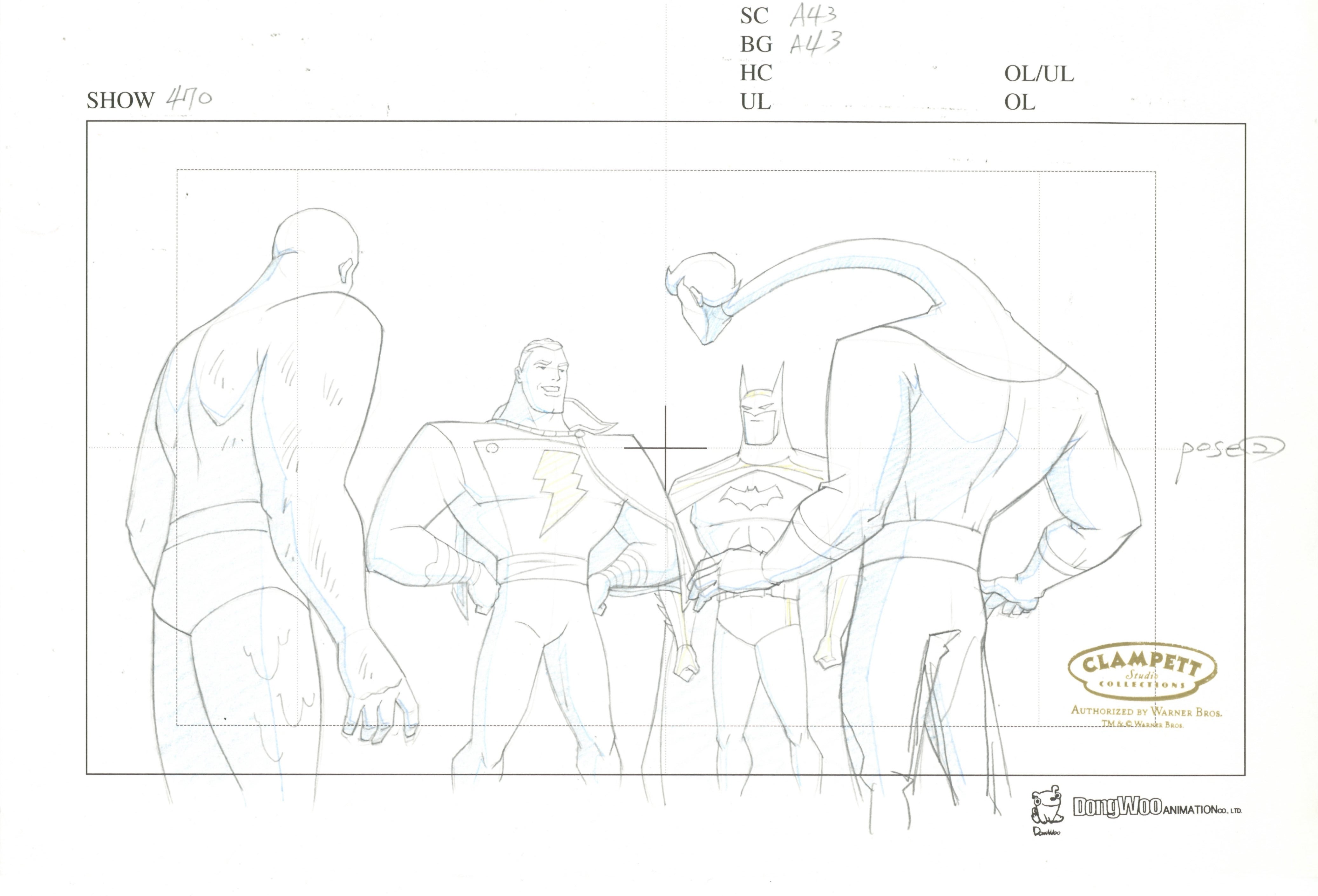 Justice League Unlimited Original Production Drawing: Metamorpho, Shazam,  Batman, Elongated Man, image size:4148x2820