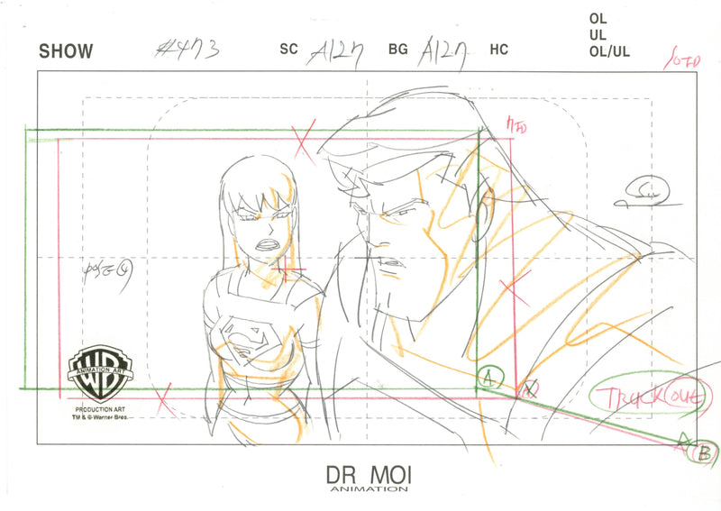 Justice League Unlimited Original Production Drawing: Supergirl, Superman