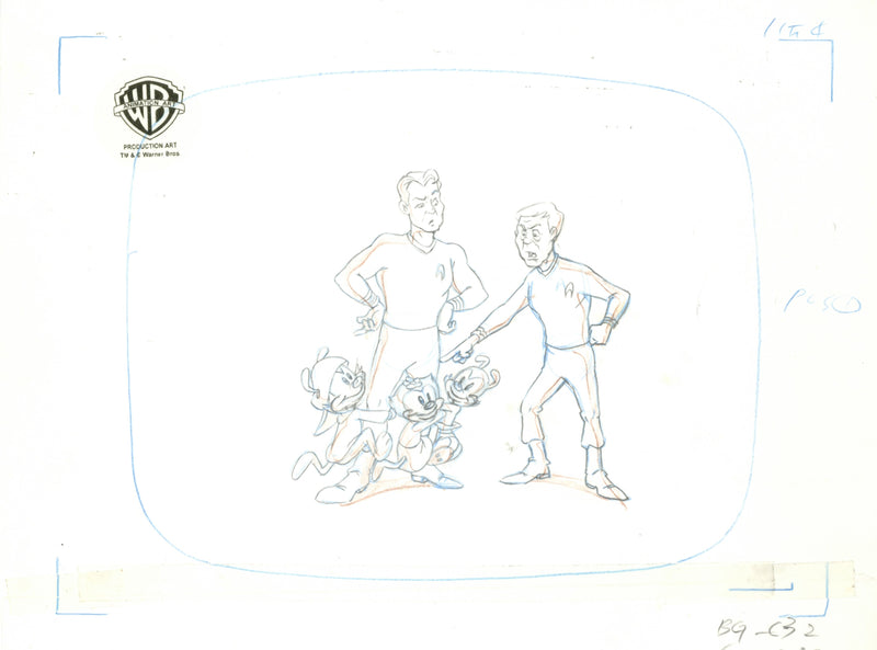 Animaniacs Original Production Drawing: Captain Kirk, Dr. McCoy, Yakko, Wakko, Dot