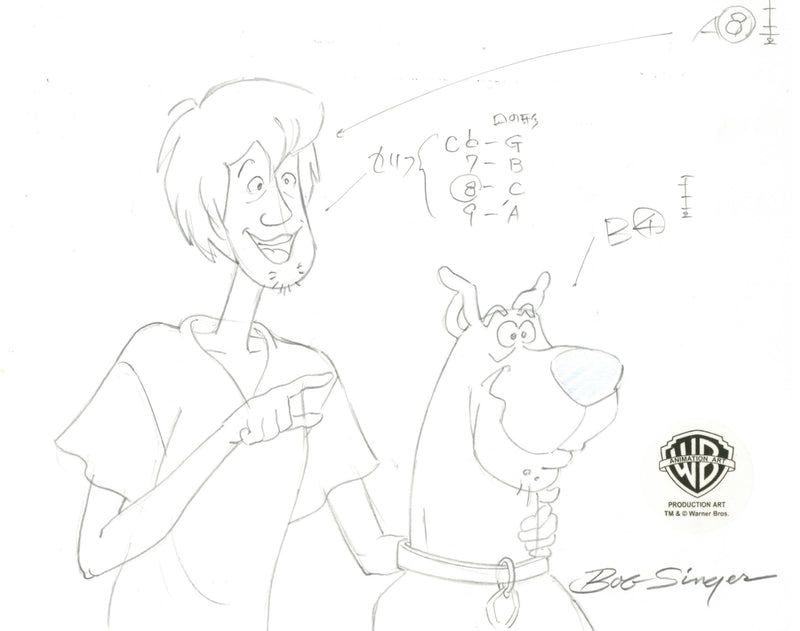 Scooby-Doo Original Production Drawing Signed by Bob Singer: Shaggy and Scooby