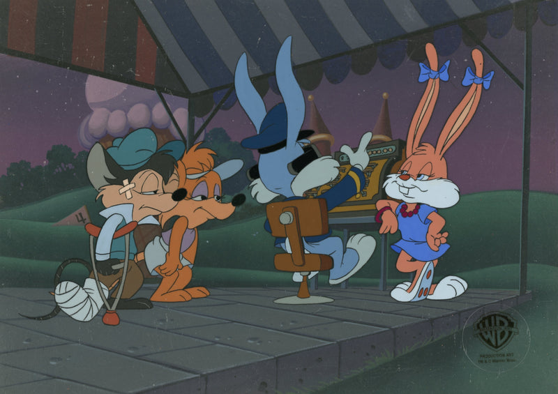 Tiny Toons Original Production Cel on Original Background: Buster, Babs, Roderick, Rhubella