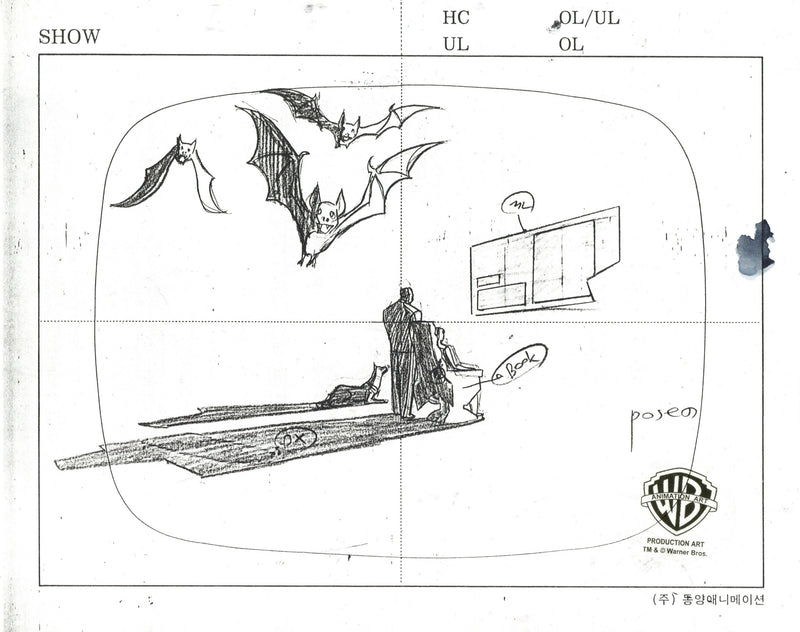 Batman Beyond Original Production Cel on Original Background with Matching Drawings: Bruce, Terry, Ace