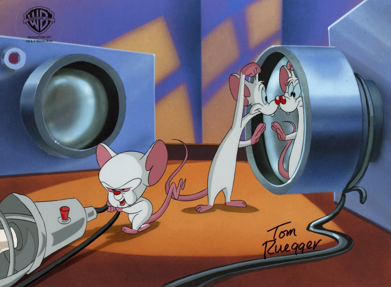 Pinky And The Brain Original Production Cel Signed by Tom Ruegger: Pinky, Brain