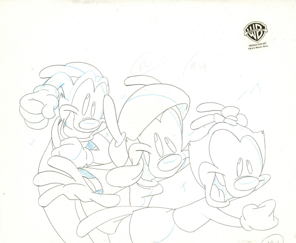 Animaniacs Original Production Cel with Matching Drawing Signed by Tom Ruegger: Yakko, Wakko, Dot