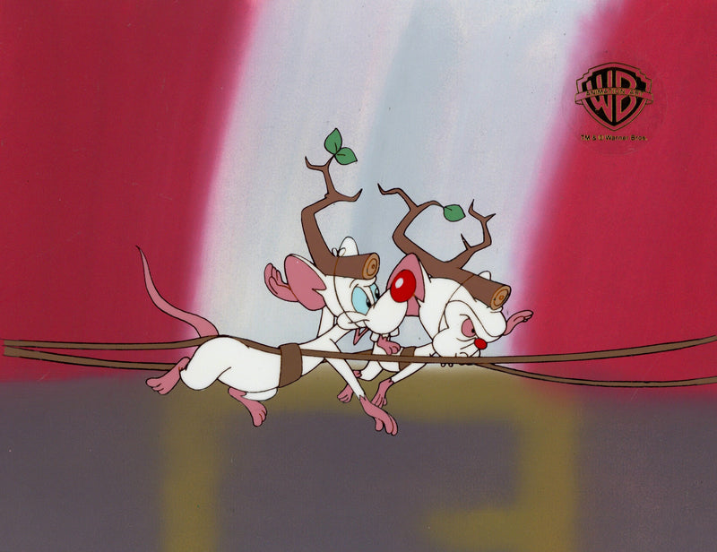 Pinky And The Brain Original Production Cel on Original Background with Matching Drawing: Pinky, Brain