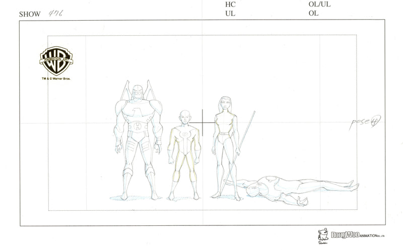 Justice League Unlimited Original Production Drawing: Warhawk, Kai-Ro, Aquagirl