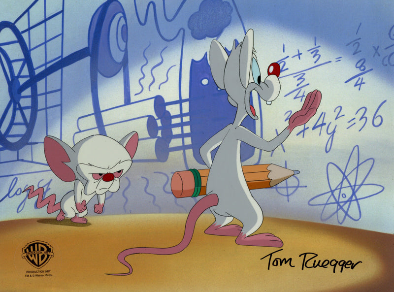 Pinky And The Brain Original Production Cel with Matching Drawing Signed by Tom Ruegger: Pinky, Brain