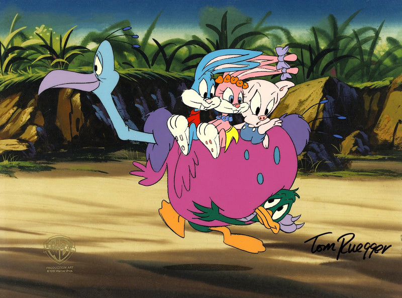 Tiny Toons Original Production Cel Signed by Tom Ruegger: Buster, Babs, Hamton, Plucky