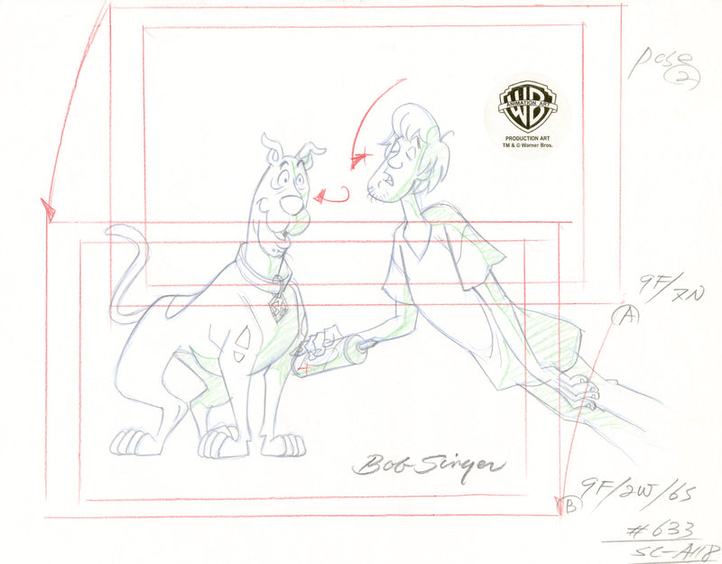 What's New Scooby-Doo? Original Production Drawing Signed by Bob Singer: Scooby-Doo, Shaggy