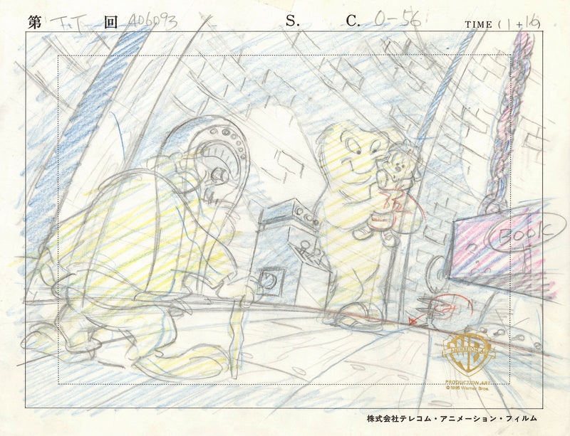 Tiny Toons Original Production Drawing: Elmyra Duff, Gossamer, Dizzy Devil