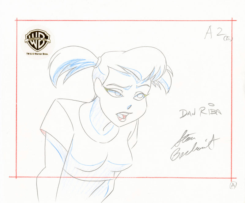 The New Batman Adventures Original Production Drawing Signed by Dan Riba and Stan Berkowitz: Harley Quinn