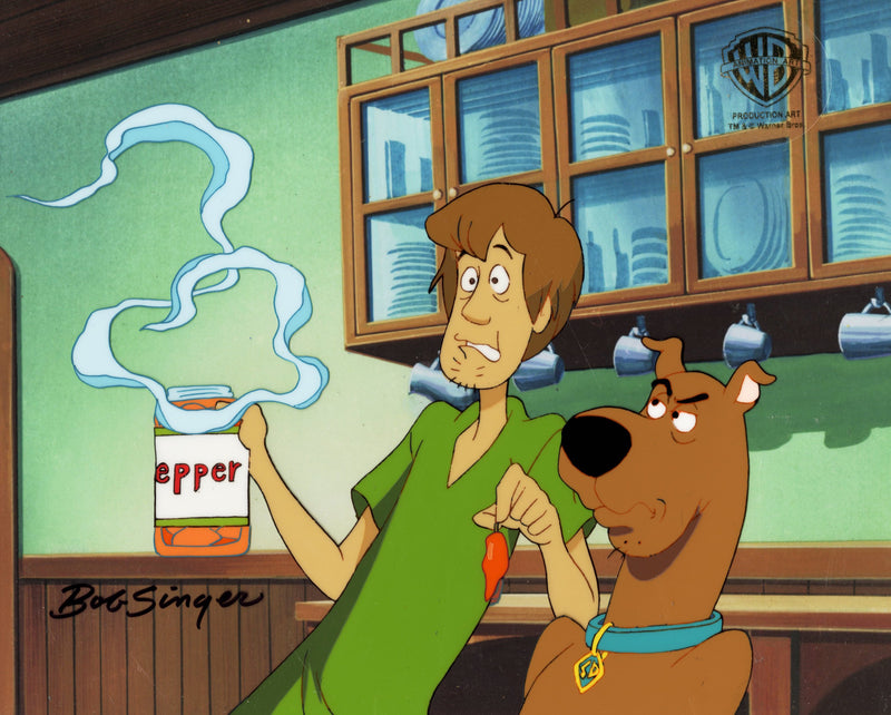 Scooby-Doo on Zombie Island Original Production Cel with Matching Drawings Signed by Bob Singer: Scooby-Doo, Shaggy