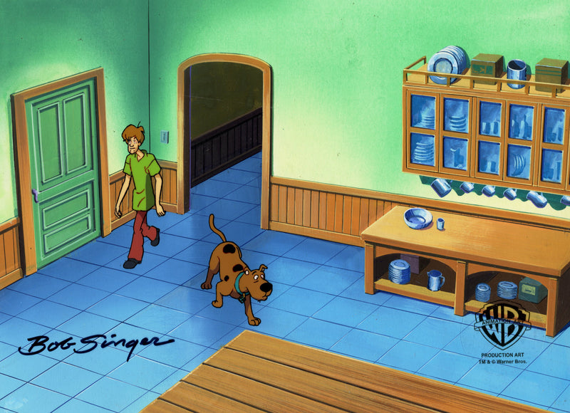 Scooby-Doo on Zombie Island Original Production Cel with Original Production Background Signed by Bob Singer: Scooby-Doo and Shaggy