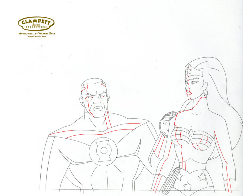 Justice League Original Production Drawing: Green Lantern, Wonder Woman