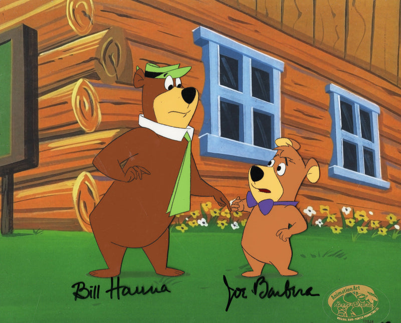 Yogi Bear and Boo Boo Original Production Cel Signed by Bill Hanna and Joe Barbera (Framed)